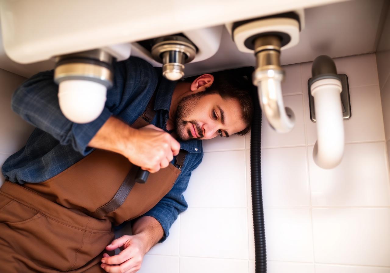 Plumber working on a sink
